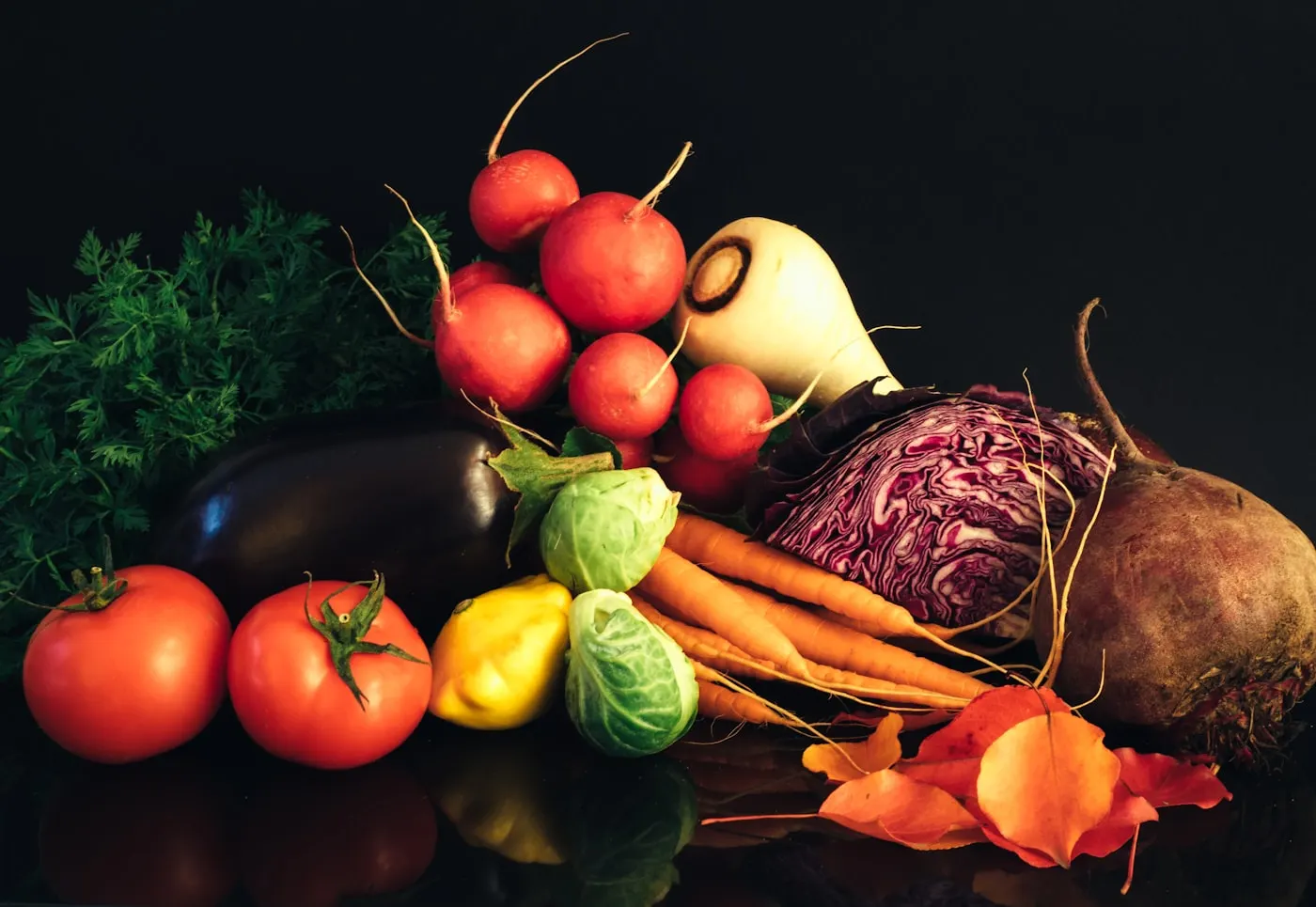 Bodegón de verduras frescas